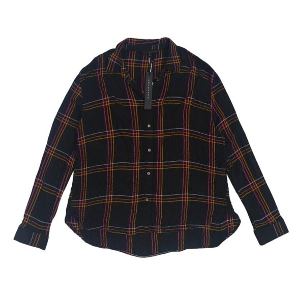 Jane + Delancey Black Plaid Button-Up Shirt Women’s M Cotton Relaxed Fit. NWT - Picture 1 of 10